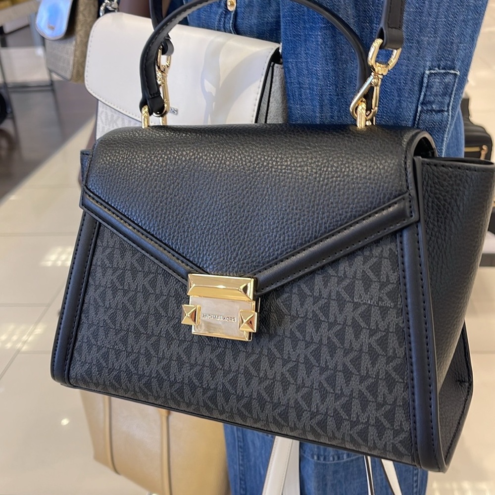 Michael Kors Whitney Medium Leather Flap Signature Satchel Shoulder Crossbody